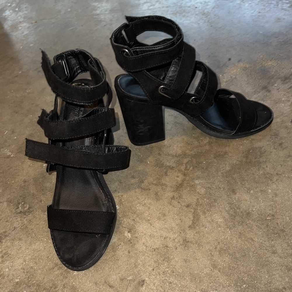 UO black suede heels